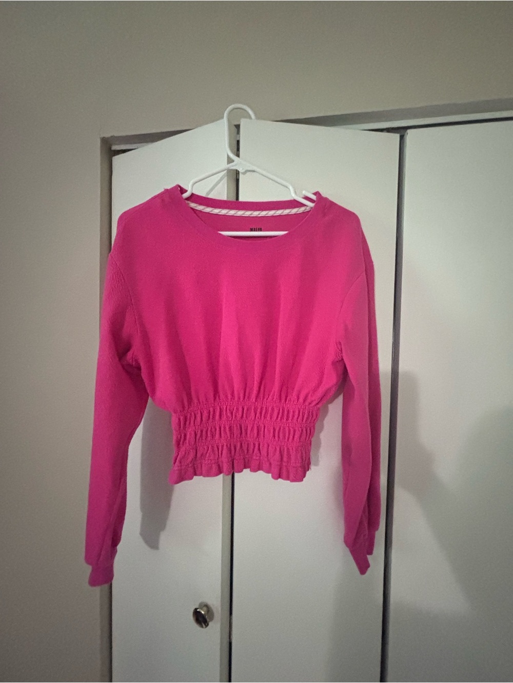 Smocked-Waist Long Sleeve Top - Hot Pink